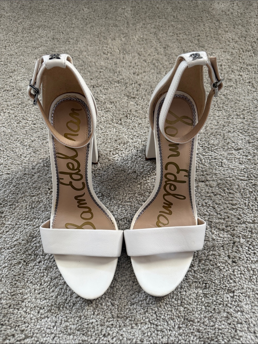 Sam Edelman Cream Ankle-Strap Block Heel Sandals